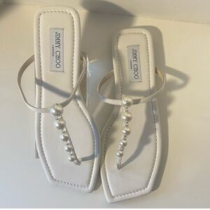 Jimmy Choo White Sandals with Pearl Accents